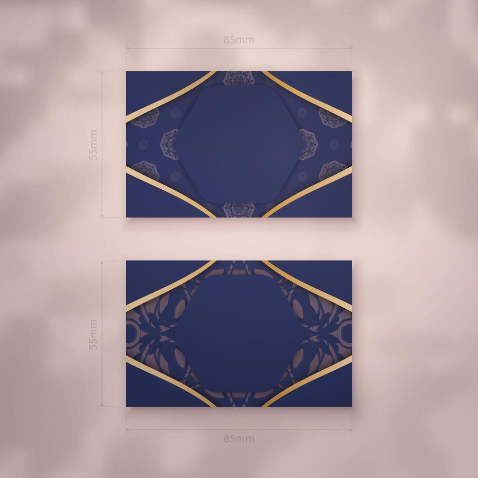 Two blue and gold business cards with a gold border vector