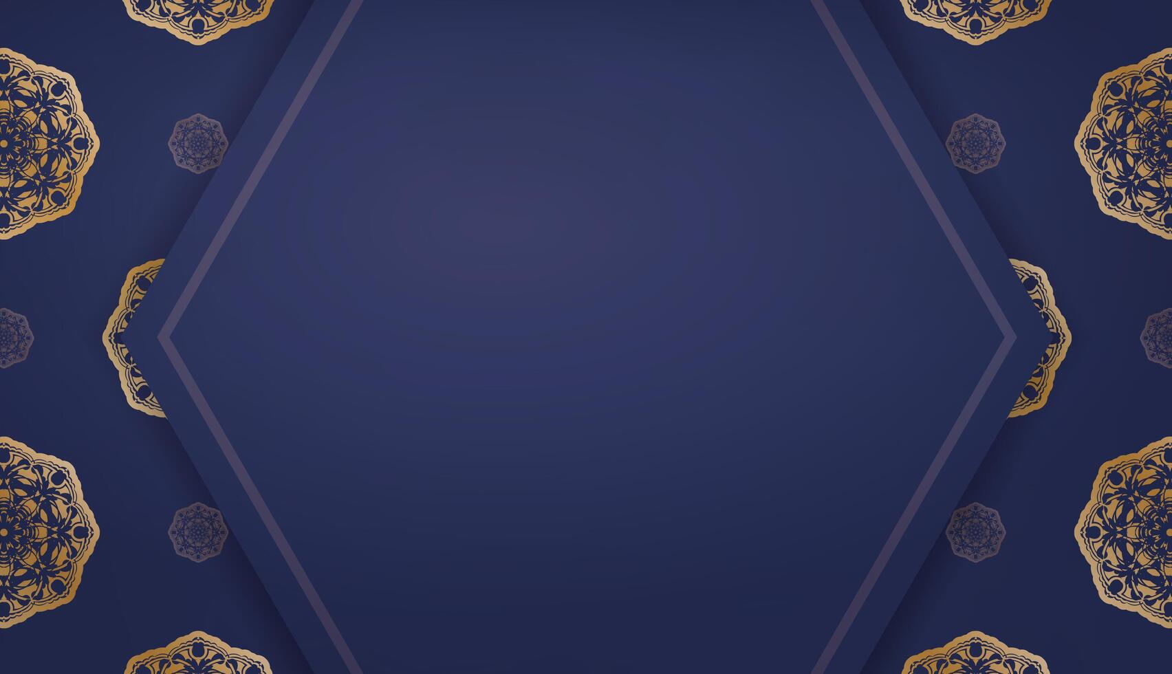 A blue background with gold geometric patterns vector