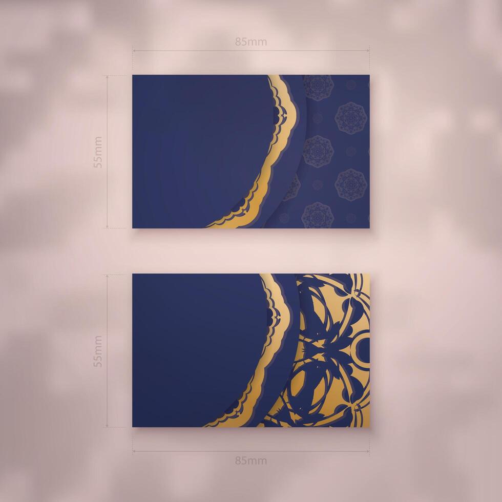Two business cards with gold foil and blue background vector