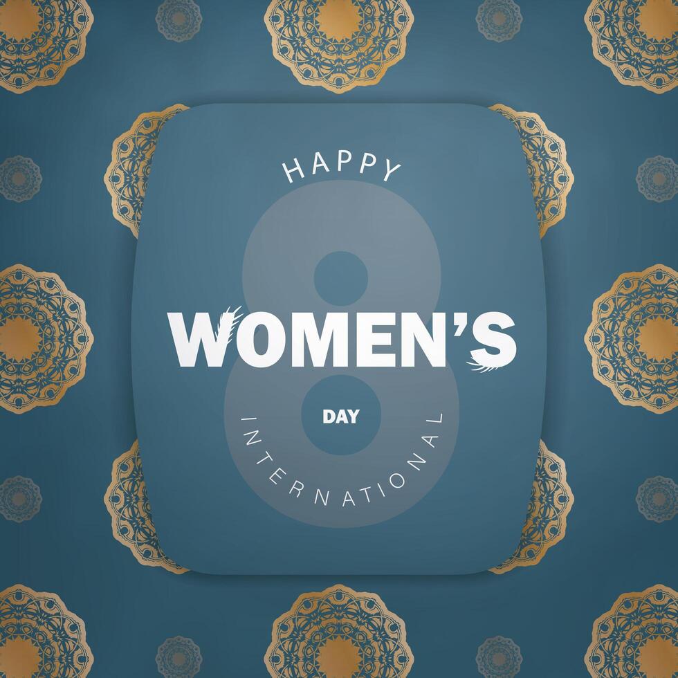Happy women's day international background with gold and blue floral pattern vector