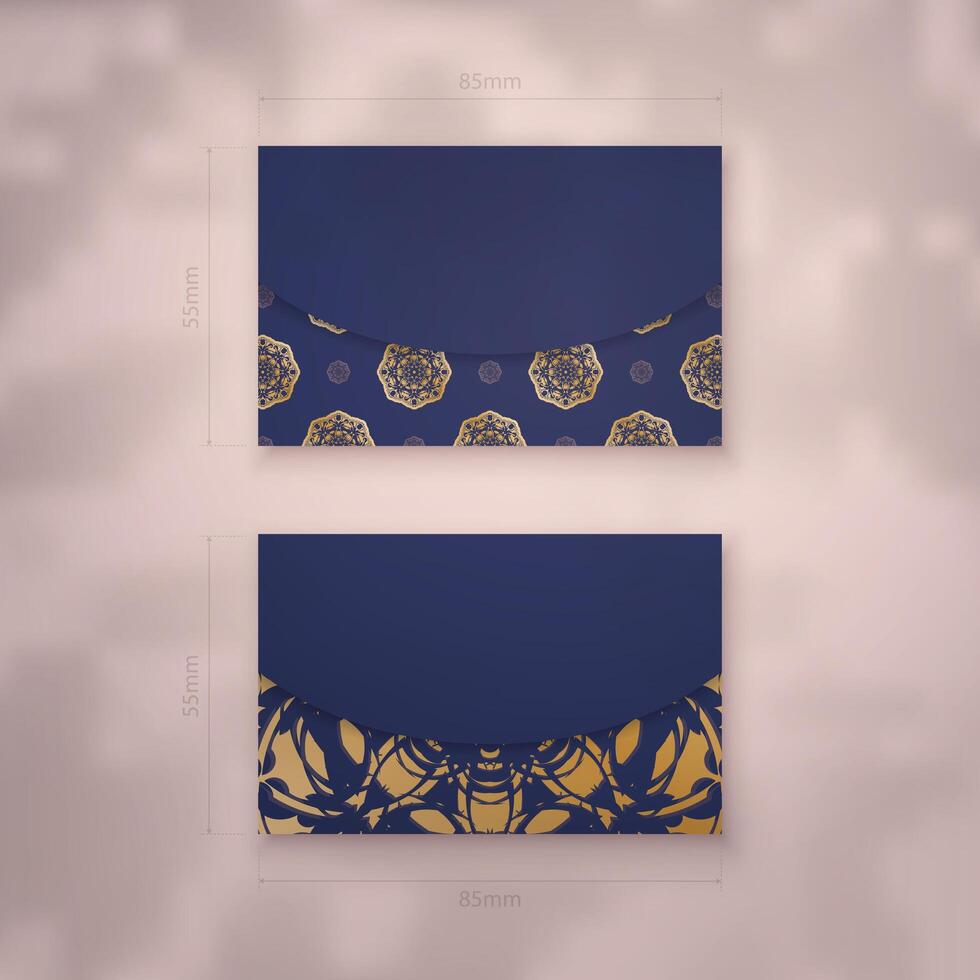 Business card in deep blue with Greek gold pattern for your brand. vector