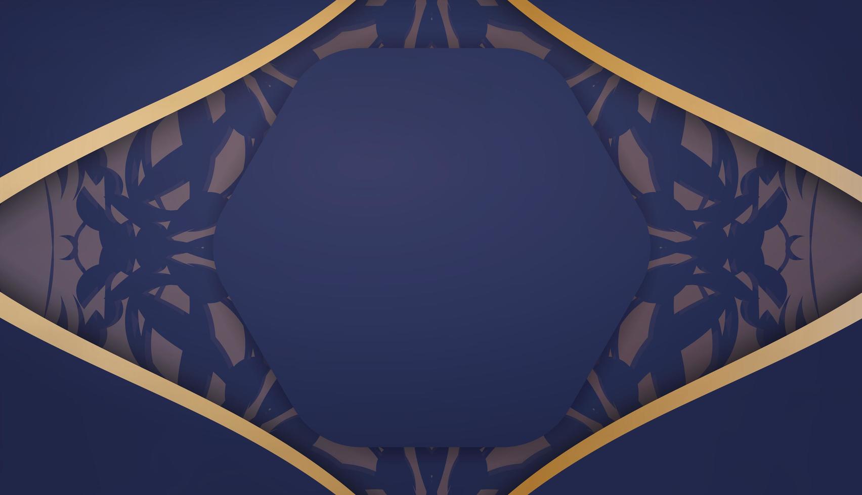 banner azul oscuro con adornos dorados antiguos y espacio para su logo vector