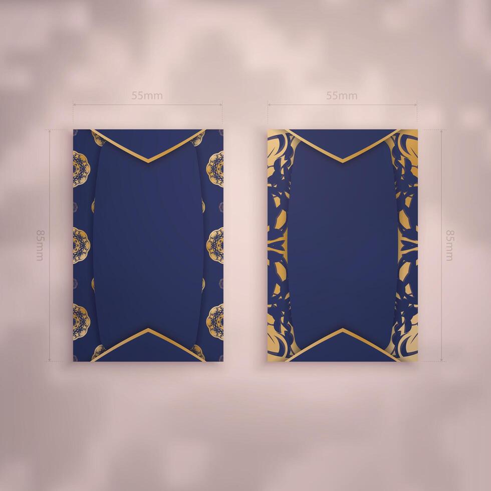 Business card in dark blue with Greek gold ornaments for your contacts. vector