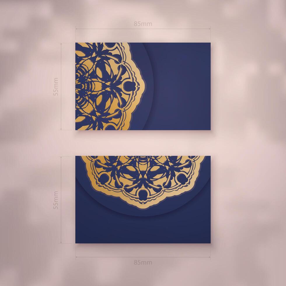 Business card in dark blue with abstract gold ornaments for your business. vector