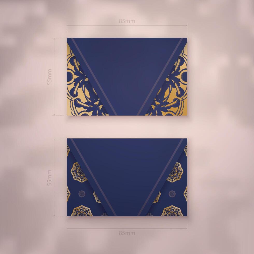 Two blue and gold business cards with a gold pattern vector
