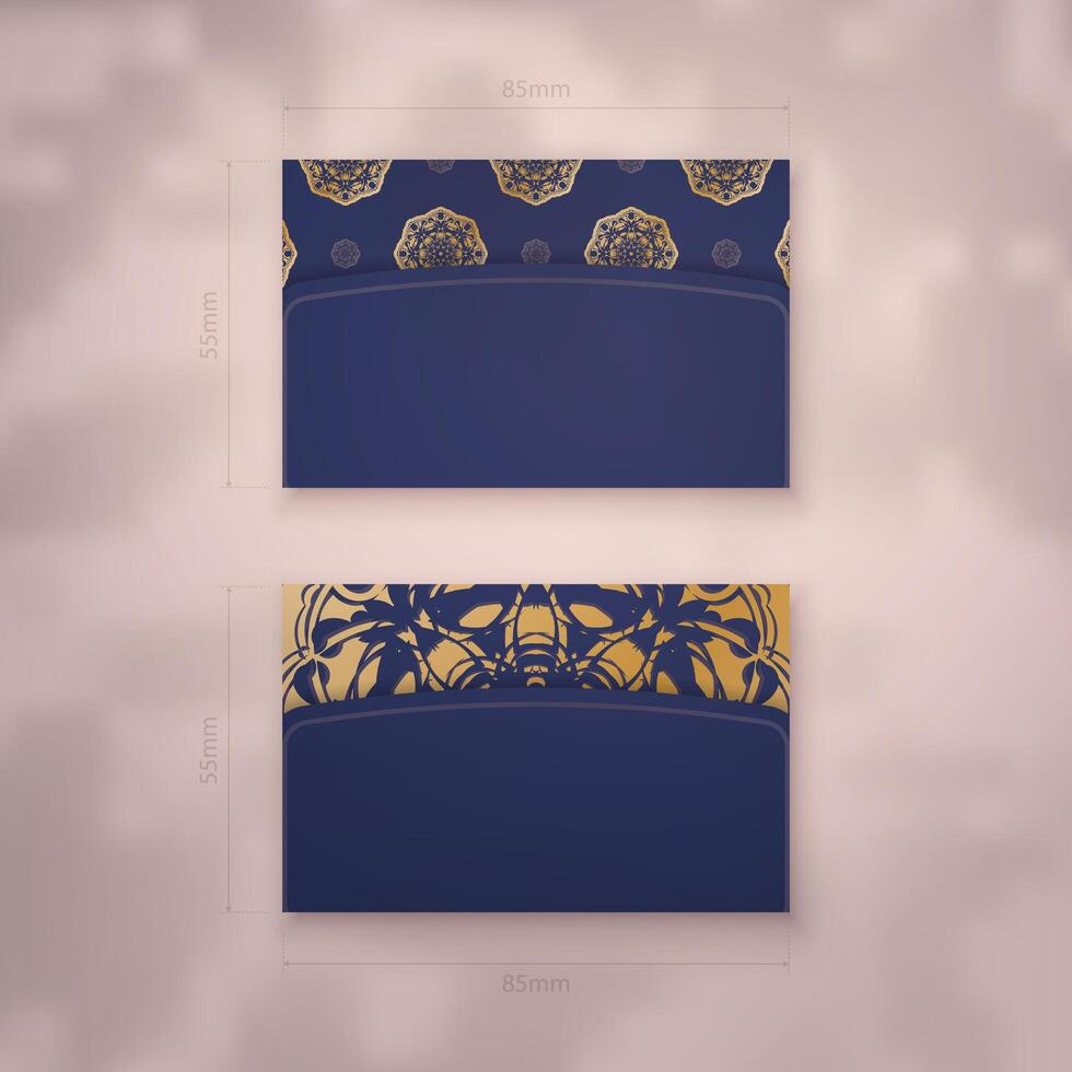 Two blue and gold business cards with a floral pattern vector