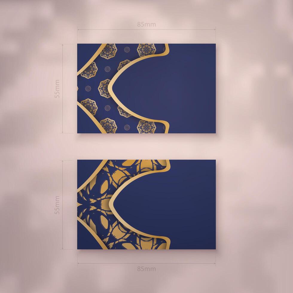 Business card in dark blue with gold mandala pattern for your brand. vector