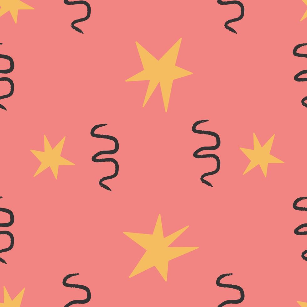 Cute seamless pattern. Cartoon childish hand-drawn illustration. Colorful  in a limited palette for printing baby fabrics, packaging, wallpapers. Vector illustration.