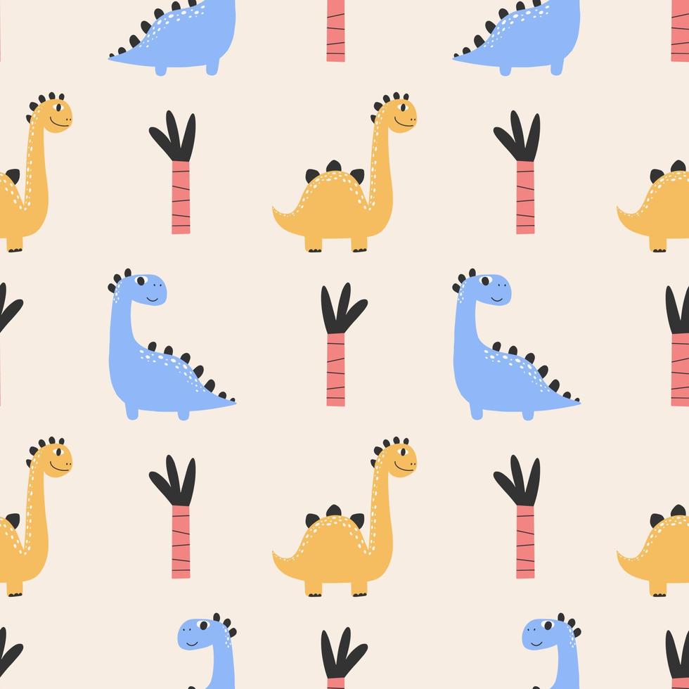 Cute seamless pattern with varied dinosaurs. Creative childish background for fabric. vector