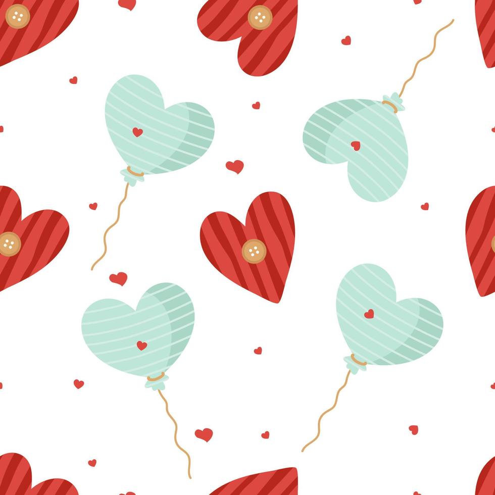 Seamless pattern for Valentine's Day with hearts and balloons. Vector background for the design of the holiday on February 14, printing on paper, fabric, scrapbooking.