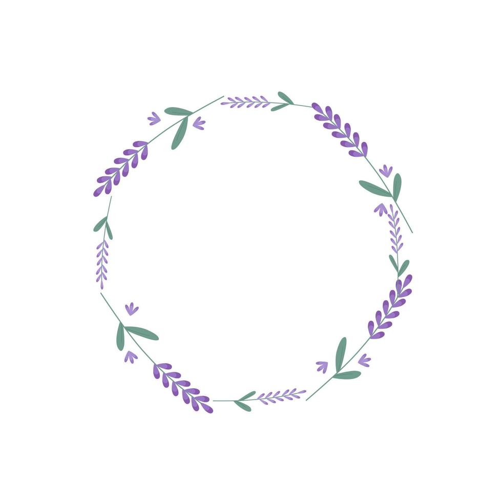 Lavender flowers, a frame in the shape of a circle. Vector illustration isolated. For a design or a postcard