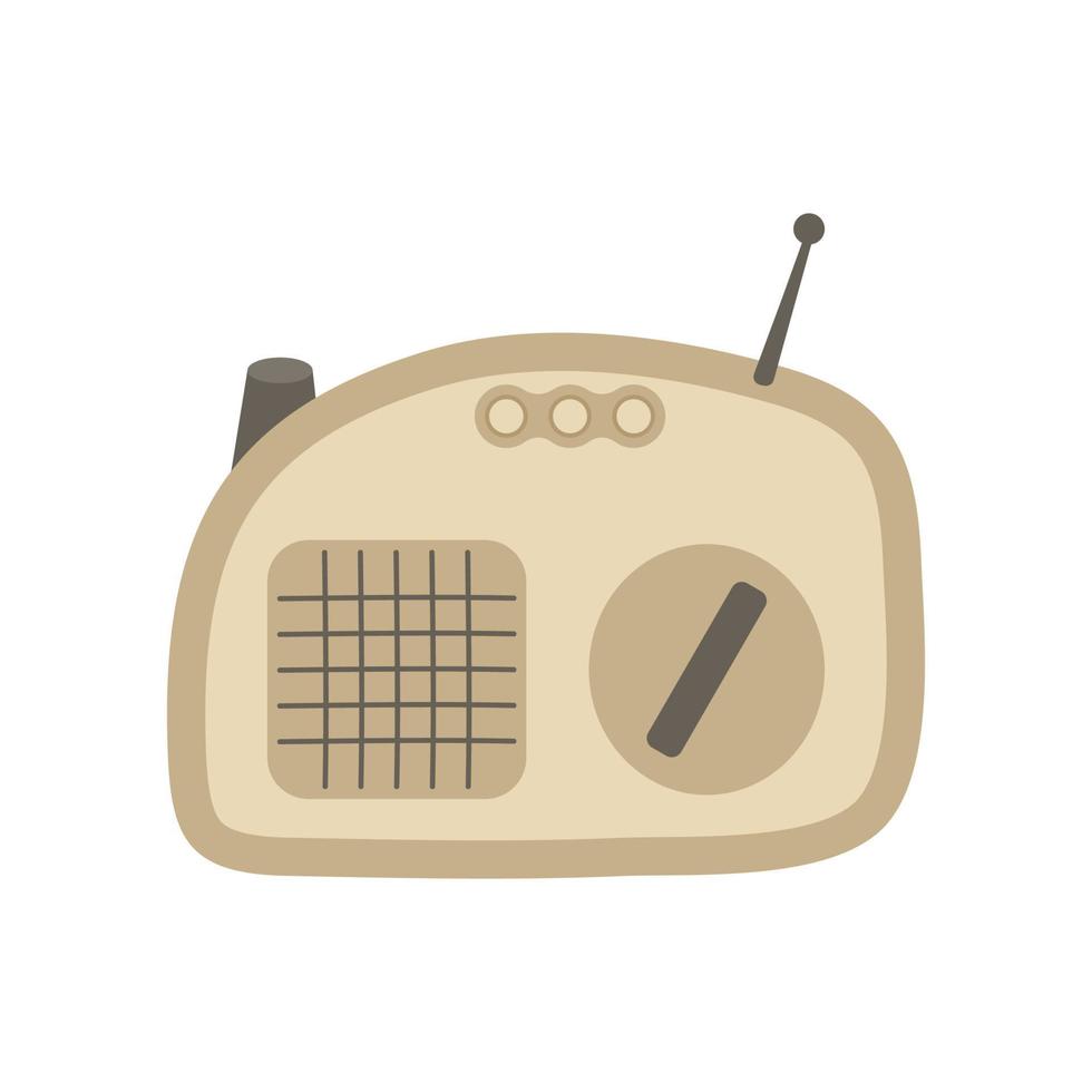 Radio receiver 60-70s retro style. Vector vintage illustration of technology for listening to music and news and broadcasts.