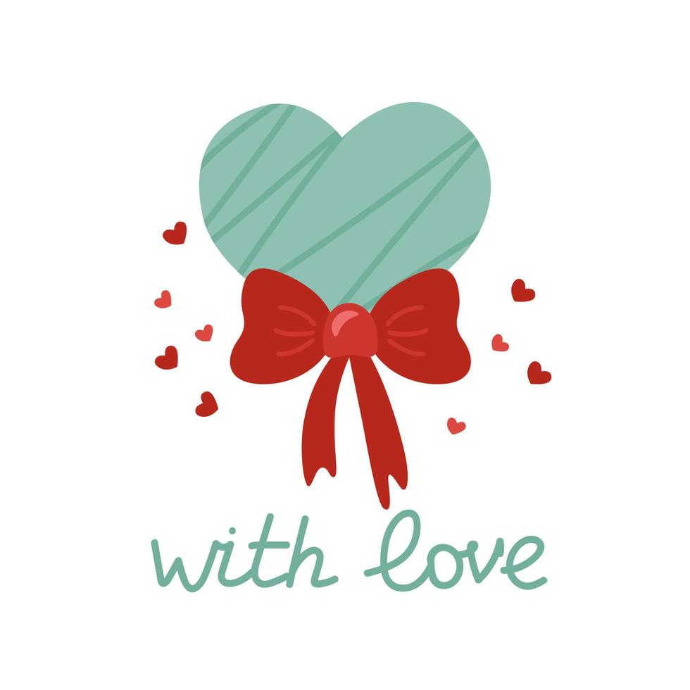 tarjeta romántica de san valentín con un corazón y una inscripción con  amor. ilustración vectorial en estilo de dibujos animados para decoración  festiva, diseño o decoración el 14 de febrero. 5461027 Vector