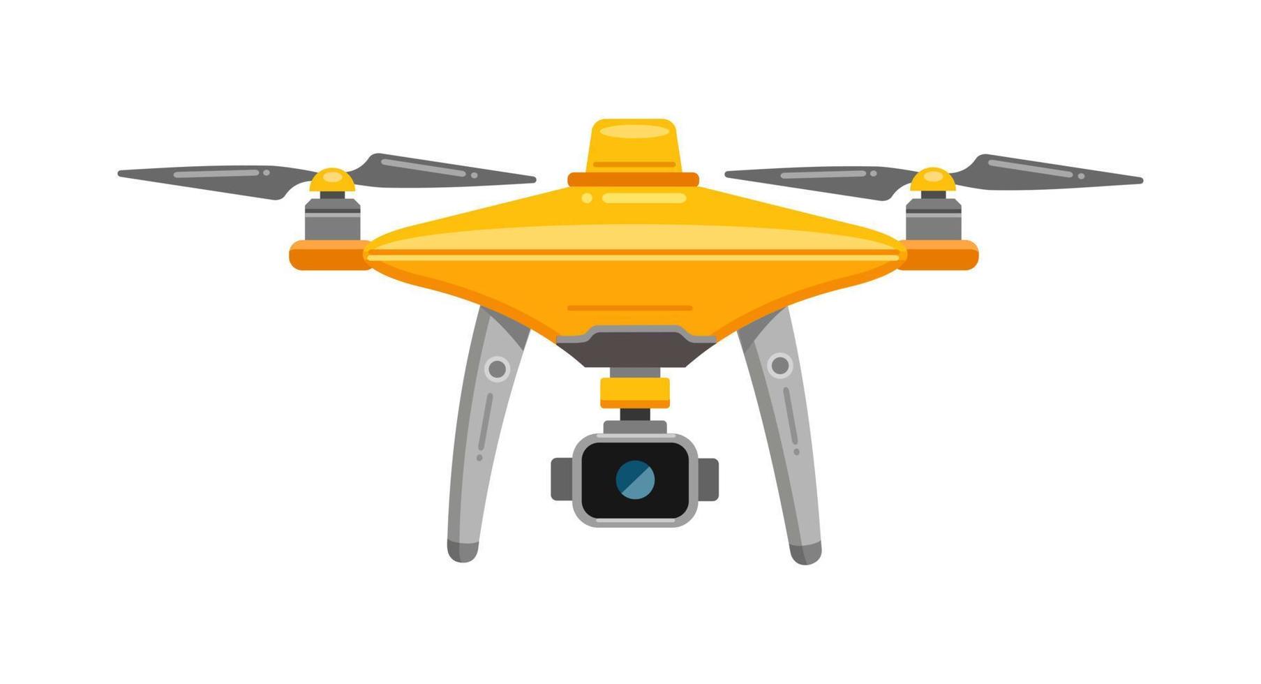 Drone, yellow. Photo and video shooting from a drone. Quadcopter with camera. Vector illustration