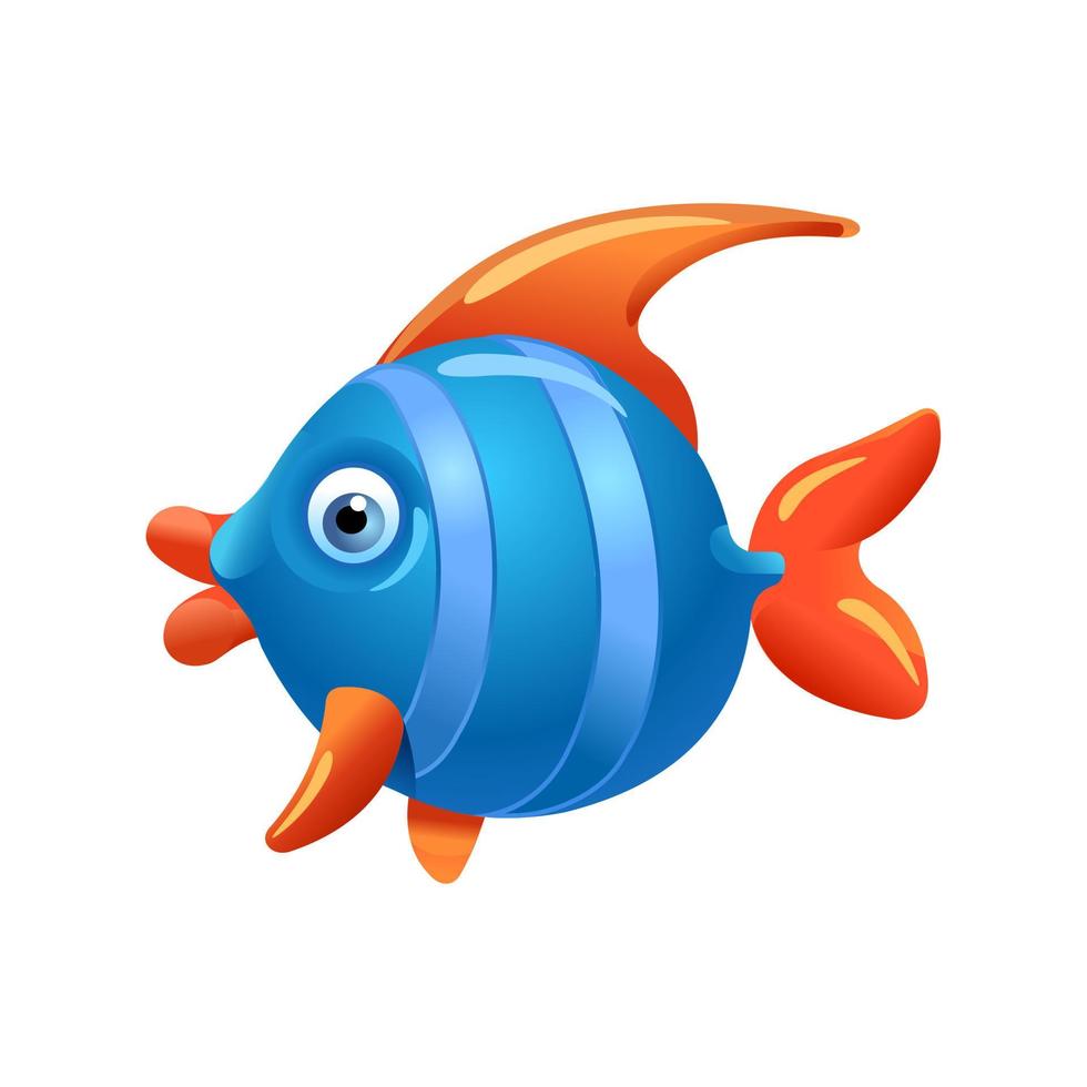 Cute cartoon tropical blue fish. Character. Vector illustration