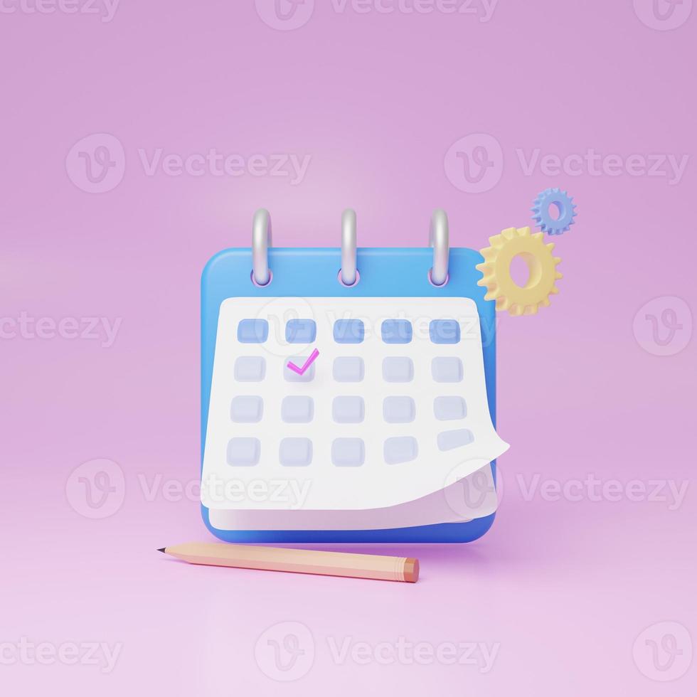 A calendar icon with a check sign. 3D Web illustrations photo