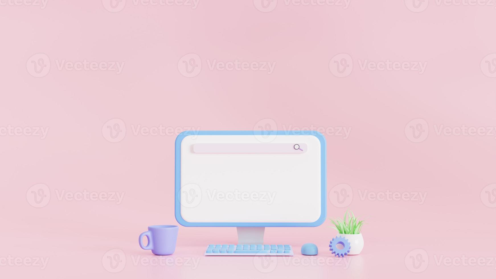 Search engine bar on a computer screen.  web search on the internet, empty search bar mockup for titles, text. 3D illustration photo