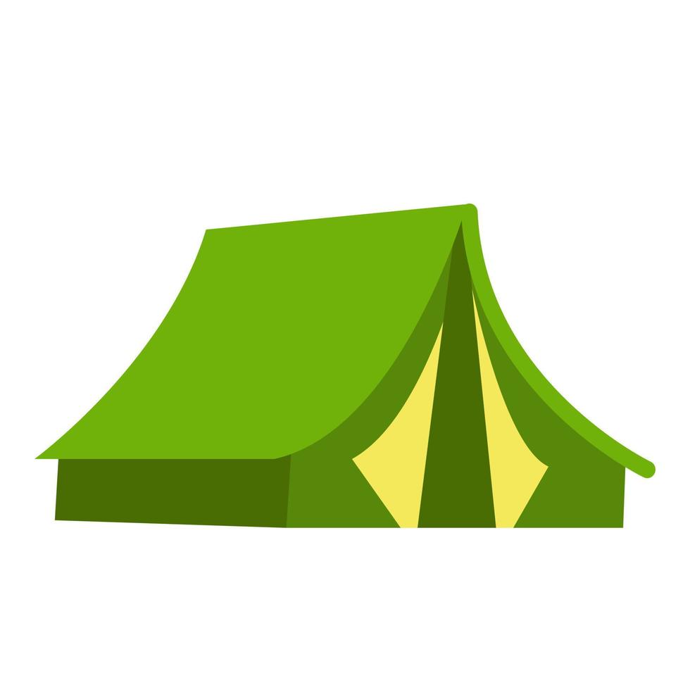 carpa verde para acampar, ilustración vectorial en estilo plano de dibujos animados. equipo para viaje, turismo, viaje por la naturaleza. concepto de relajación al aire libre vector