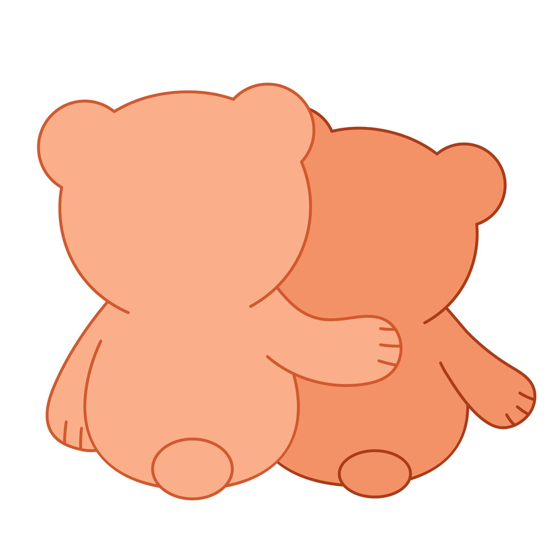 Two hugging bears, back view. Cute cartoon illustration. Love and