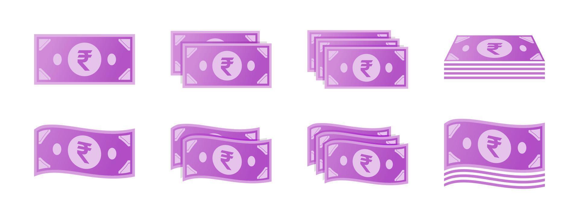 conjunto de iconos de billetes de rupia india vector