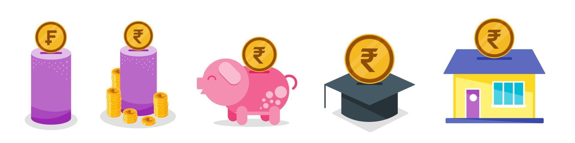 conjunto de dinero de ahorro de rupia india vector