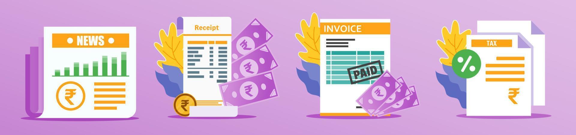 Indian Rupee Receipt and Documents Illustration vector