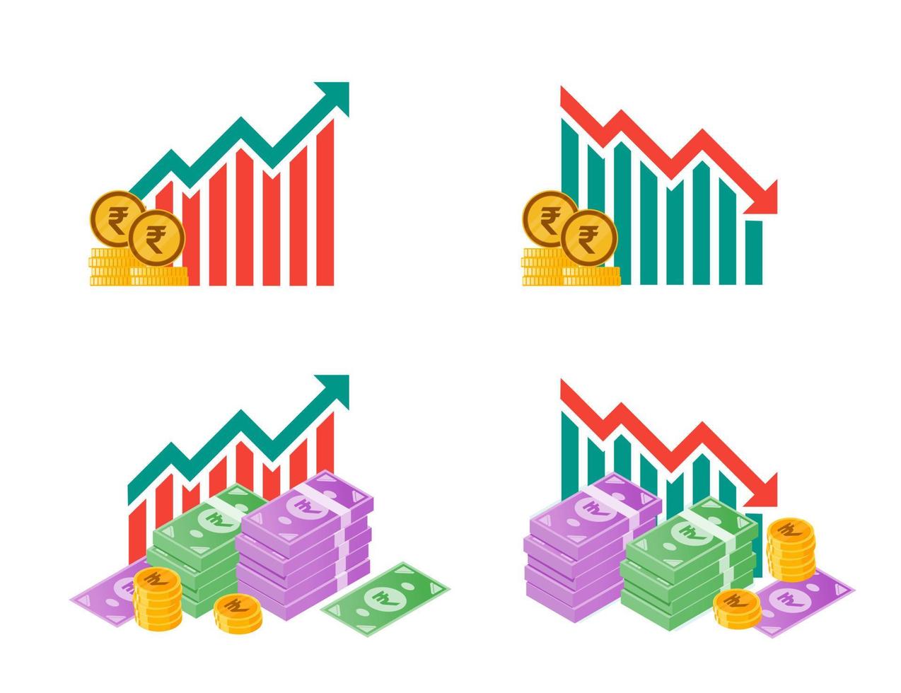 Ilustraciones de indian rupe money fluctuation vector