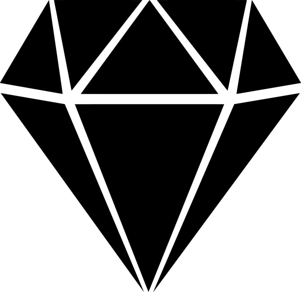 Diamond glyph icon. Flat crystal. Decorative brilliant. Jewelry element. Polygonal geometric figure. Abstract shape. Isometric form. Silhouette symbol. Negative space. Vector isolated illustration