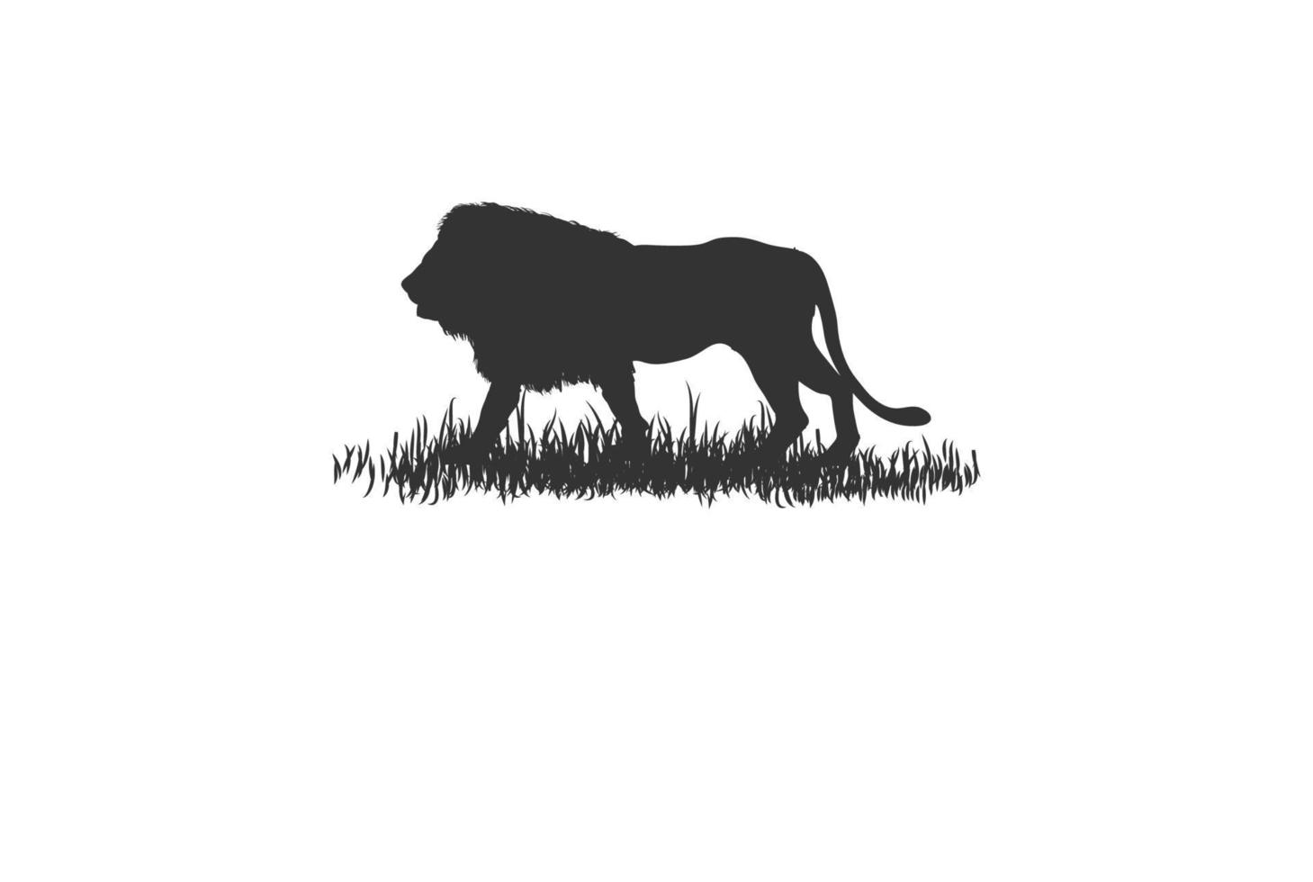 león vintage con sabana de hierba para el vector de diseño de logotipo de aventura de vida silvestre