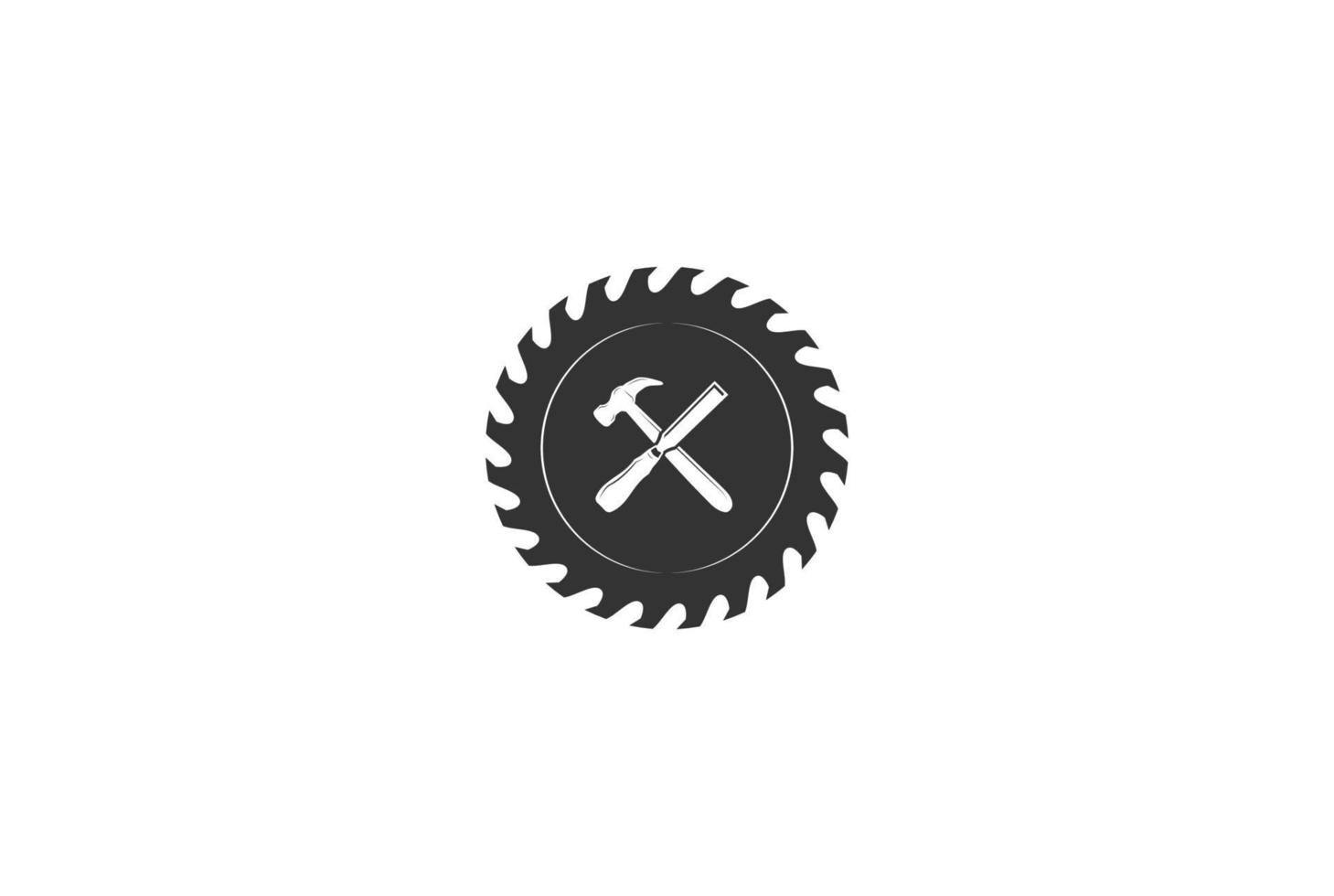 hoja de sierra circular vintage con martillo y cincel para carpintero o vector de diseño de logotipo de carpintería
