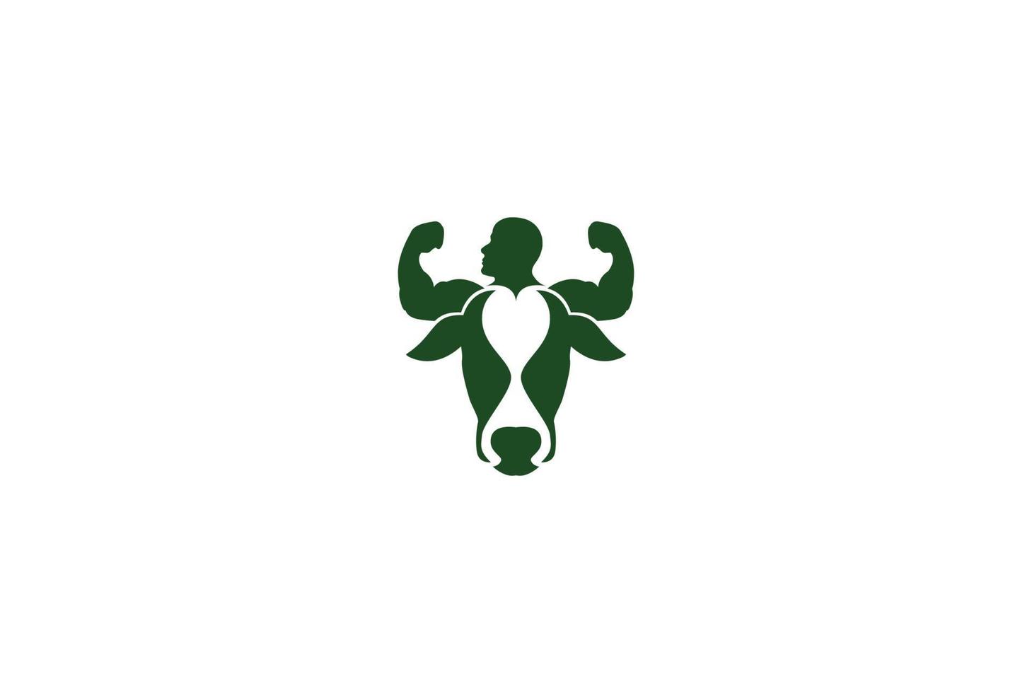 Strong Man Male with Cow Ox Bull Head for Gym Fitness Club Logo Design Vector