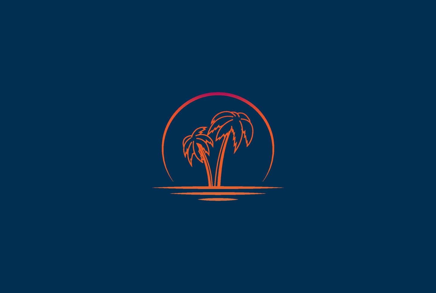 Modern Simple Beach Sunset with Palm Coconut Logo Design Vector