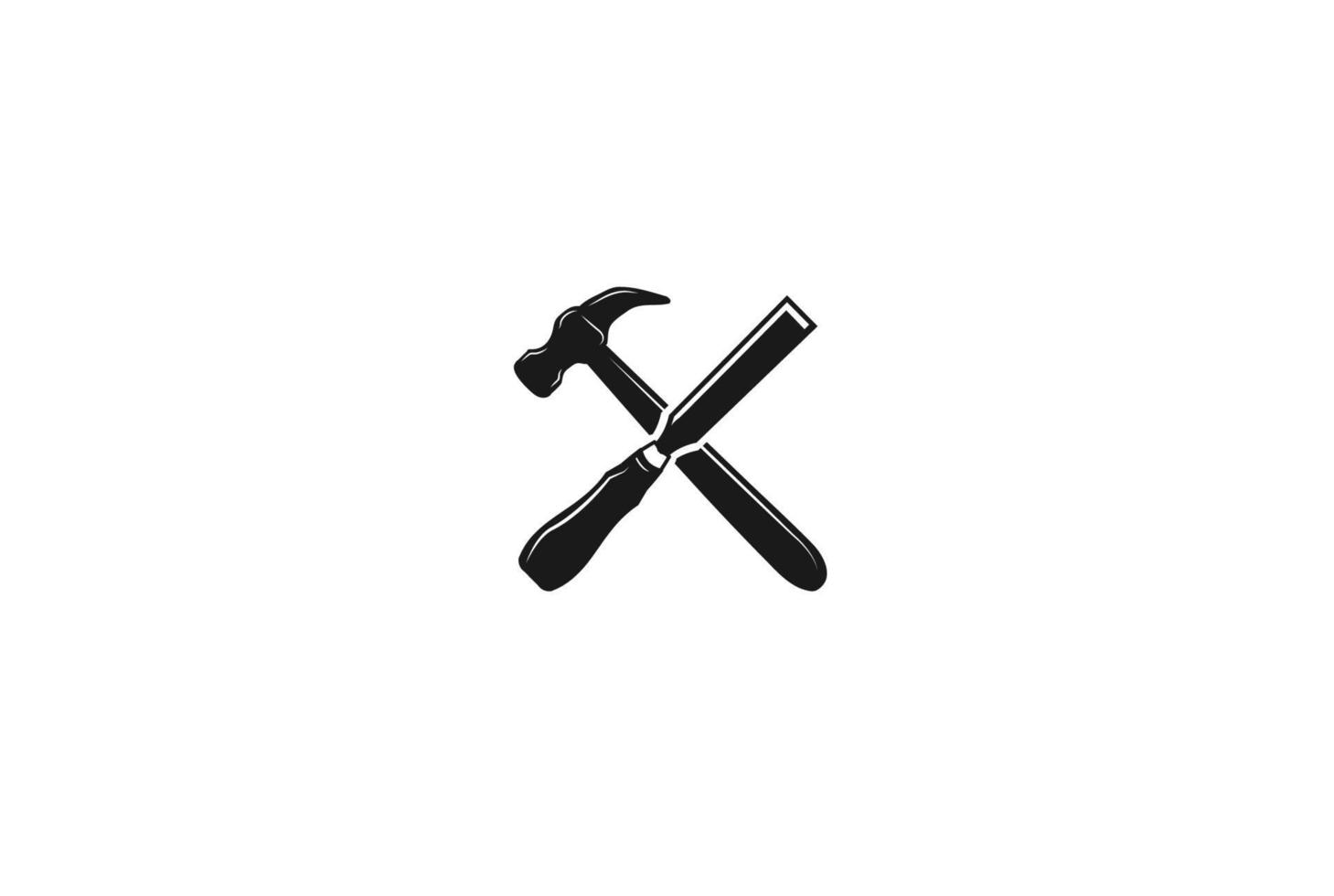 Martillo y cincel cruzados rústicos para carpintero o carpintería vector de diseño de logotipo