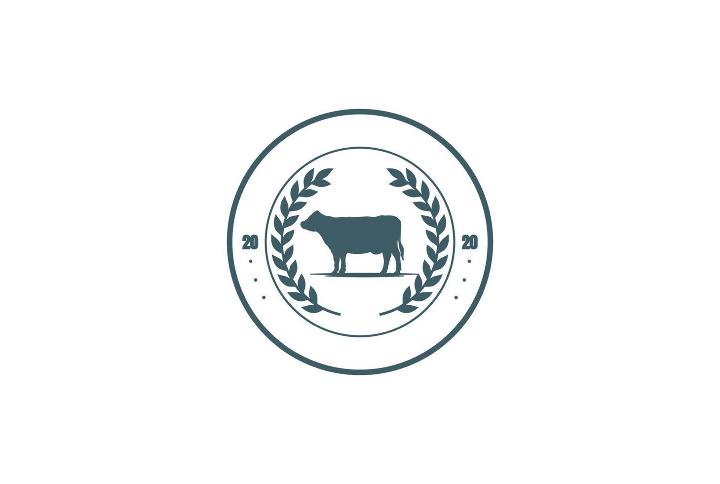 Circular Retro Vintage Cattle Angus Beef Emblem Label Livestock Logo Design Vector