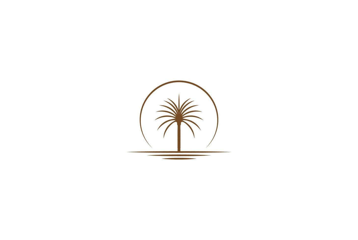 Sunset Sunrise Arabian Middle East Palm Date Tree with Desert Logo Design Vector