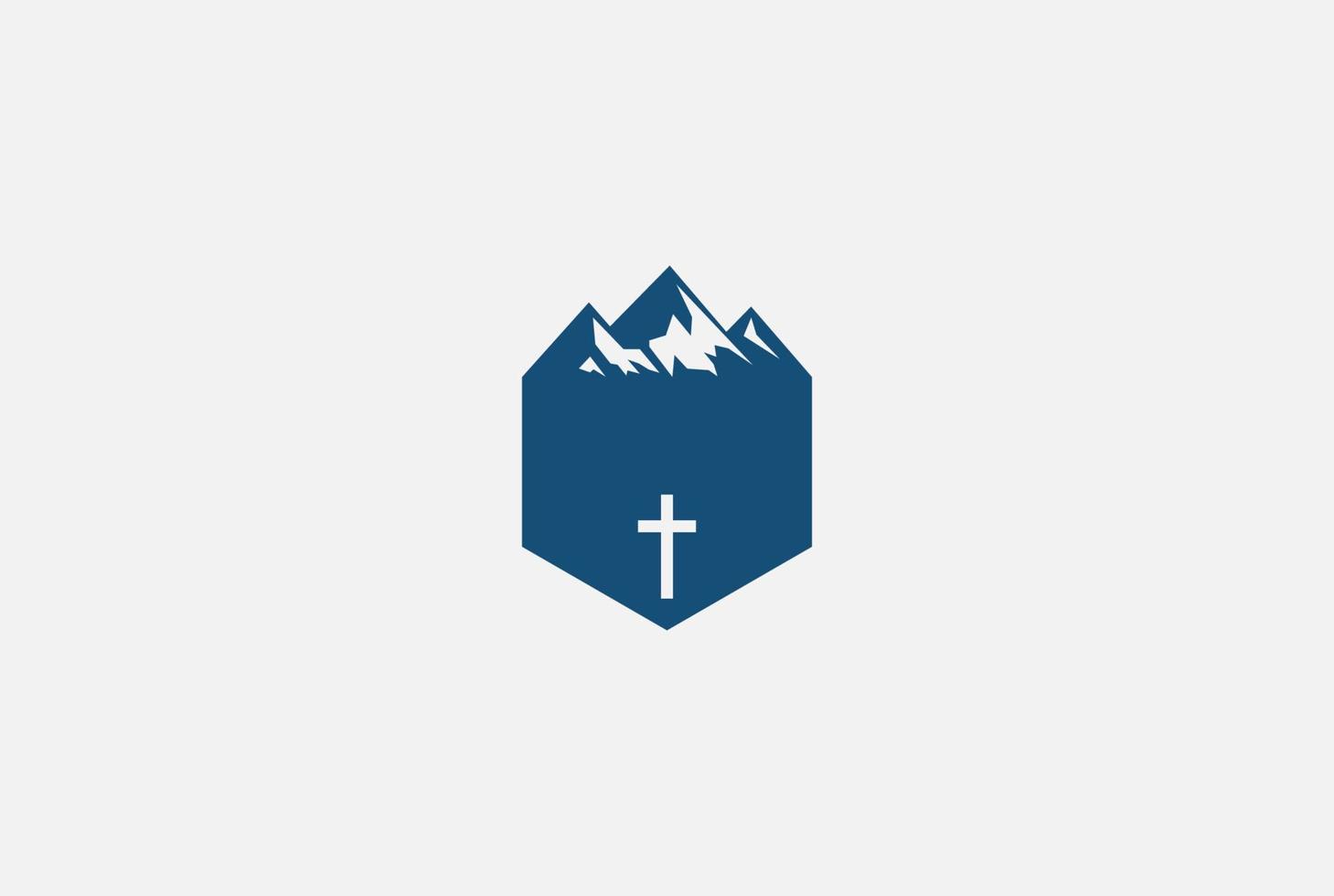 montaña retro vintage con cruz cristiana para iglesia o capilla religión logo diseño vector