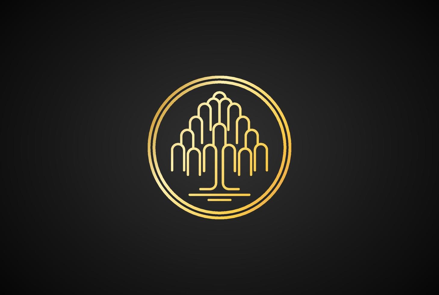 Geomrtric Family Tree of Life Stamp Seal Emblem Oak Banyan Maple Line Outline Logo Design Vector