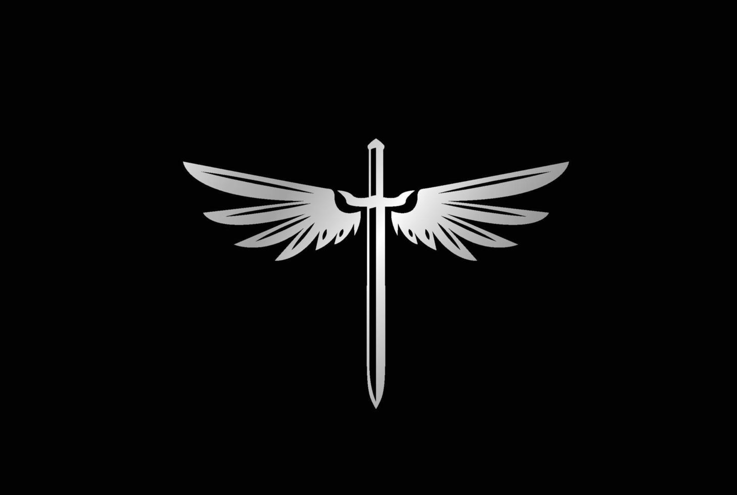 Retro Vintage Sword Blade with Wings for Army Military Badge Emblem Logo Design Vector