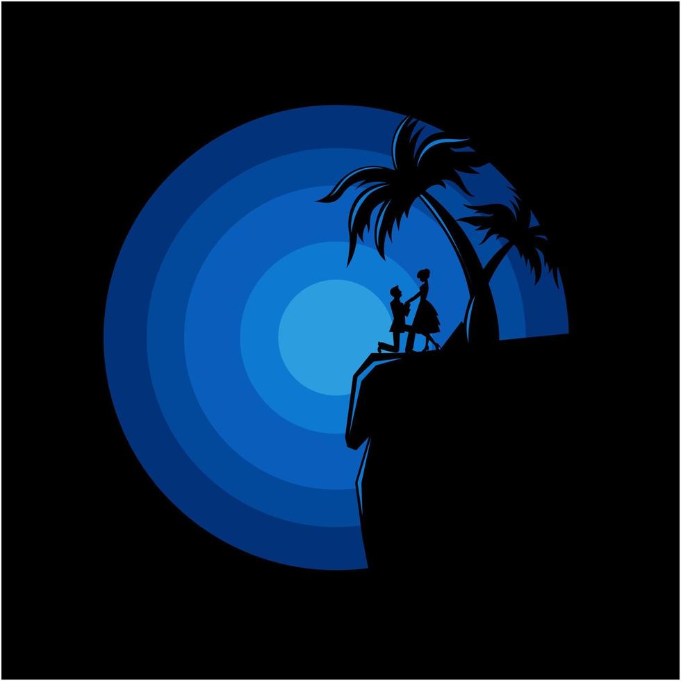 vector silhouette logo illustration of a couple on a cliff