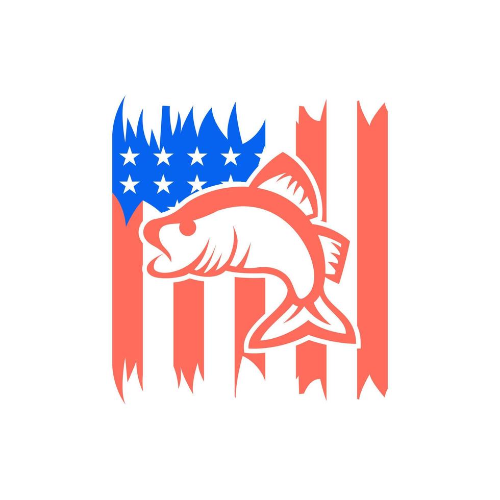 logo de pescador y bandera americana vector