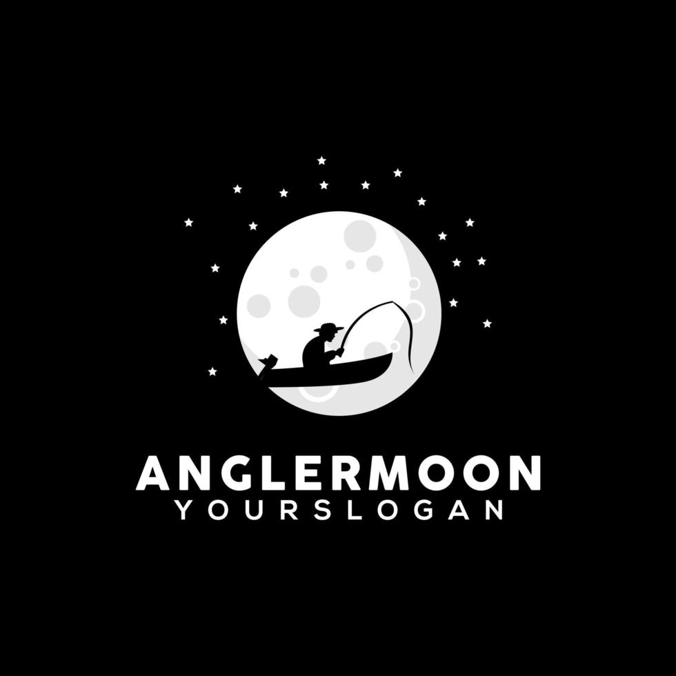 angler logo design illustration on the moon silhouette vector