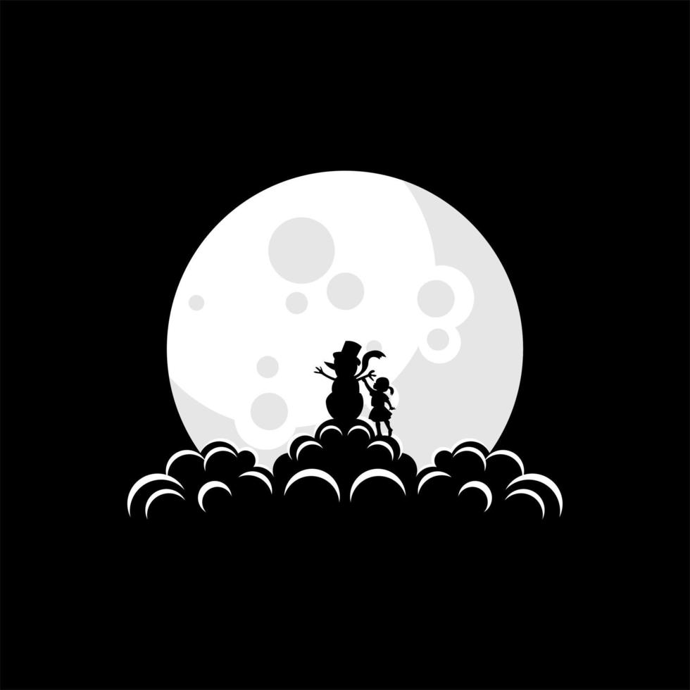 christmas snowman logo illustration on the moon vector