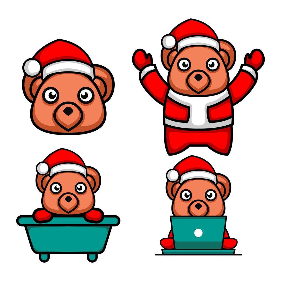 a collection of cute bear illustrations wearing santa claus costumes vector