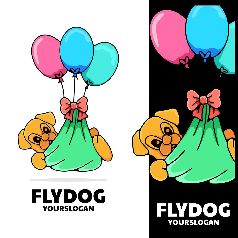 cute dog illustration flying with balloon vector