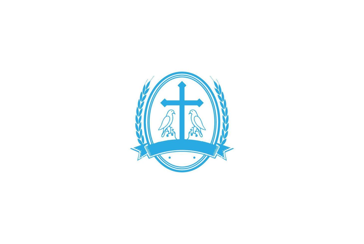 Vintage Retro Jesus Christian Cross with Dove Pigeon Bird Badge Emblem for Church Chapel Logo Design Vector