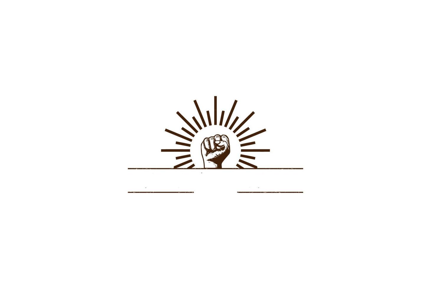 Vintage Retro Hand Clench Fist with Sun for International Youth Day Logo Design Vector