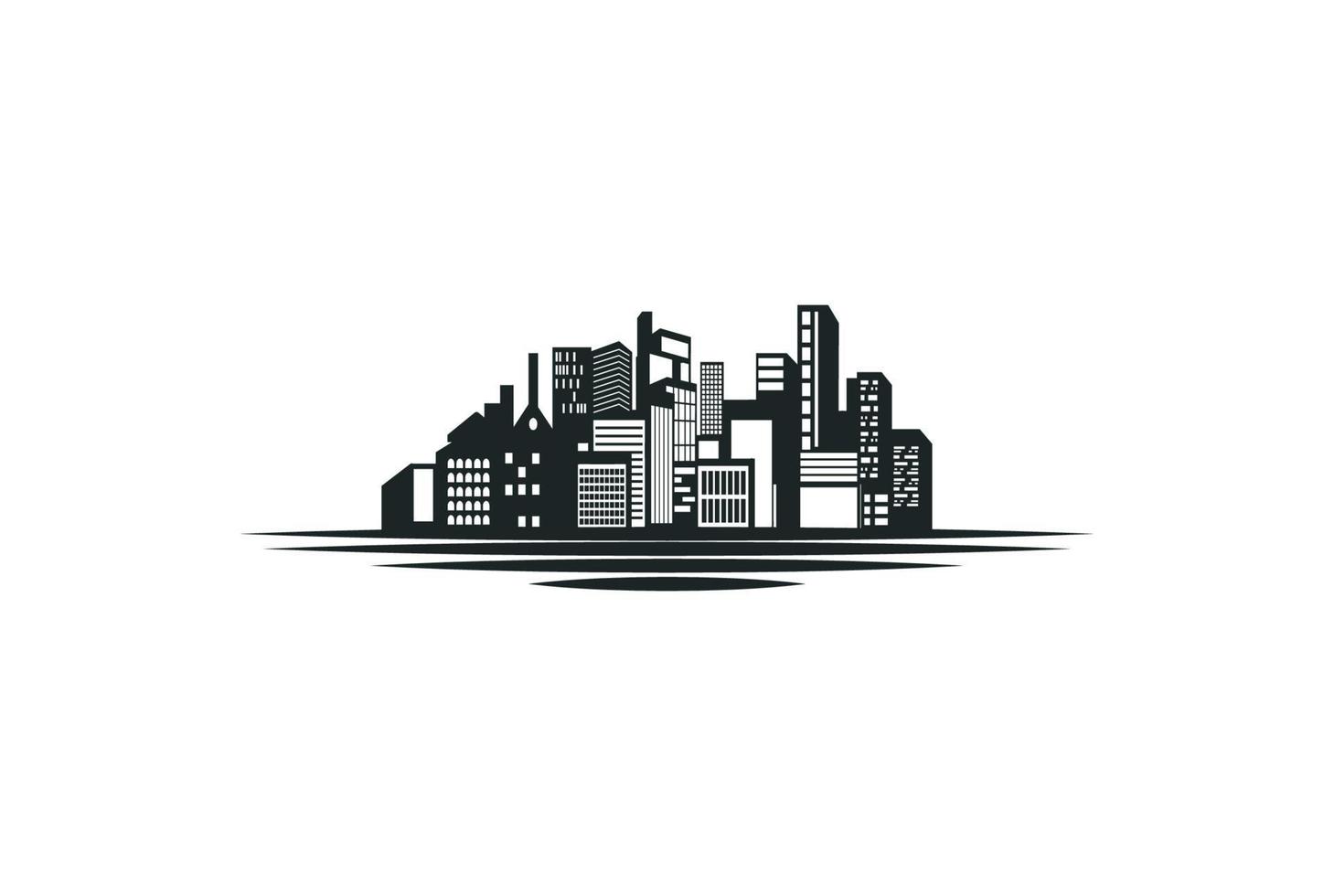 Urban City Skyline with Lake River Creek or Beach for Apartment Real Estate Logo Design Vector