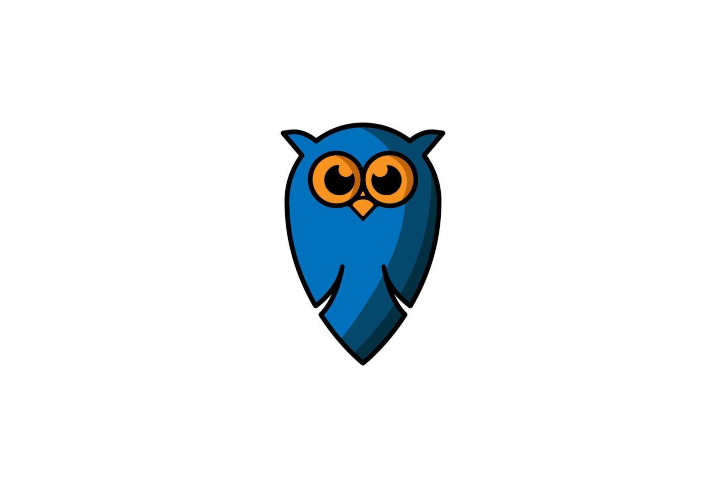 Simple Minimalist Cute Blue Owl Cartoon Mascot Character Logo Design Vector