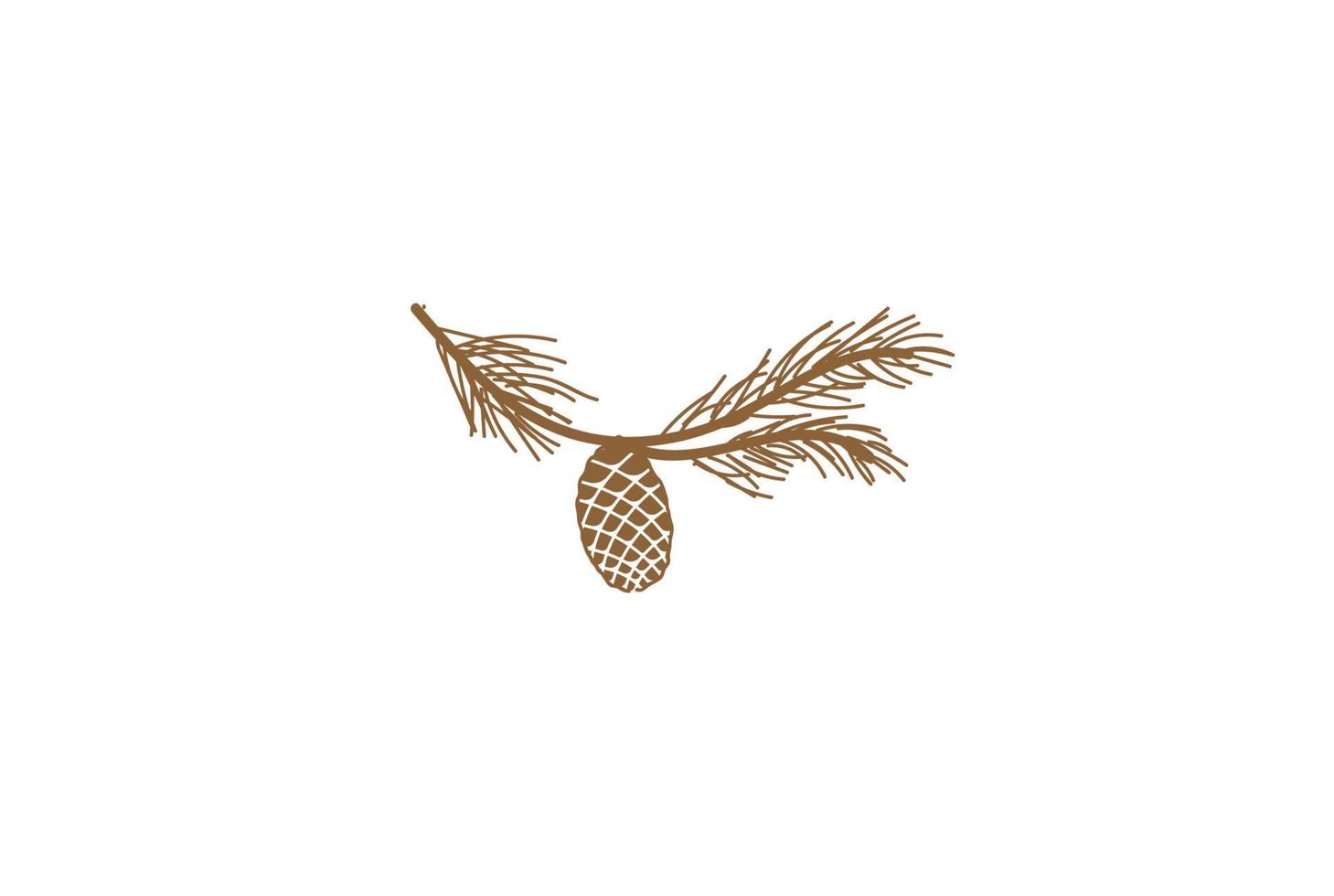 Retro Vintage Pine Cone with Leaf Branch Logo Design Vector