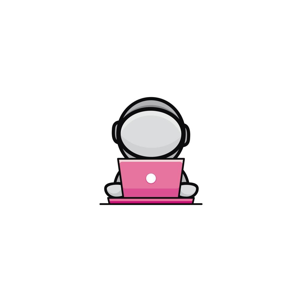 cute astronaut working laptop logo design vector